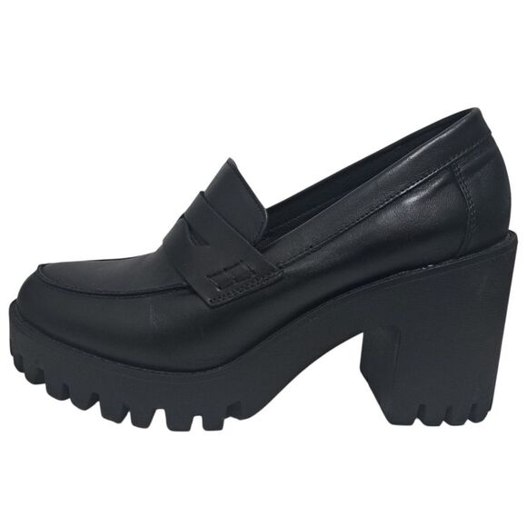 Steve Madden Binary Moto Boho Chic Goth Platform Loafer Chunky Heel Sz 9.5 Black - Picture 3 of 15